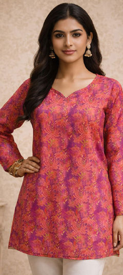 Purple and Violet color Tops and Shirts in Muslin fabric with Digital Print work