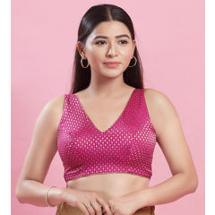 Pink and Majenta color Blouse in Brocade fabric with Weaving work