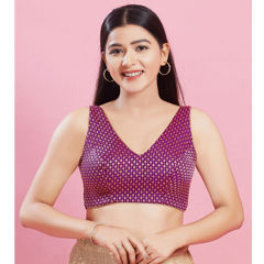 Purple and Violet color Blouse in Brocade fabric with Weaving work