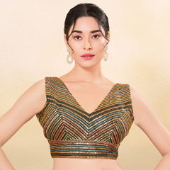 Blue color Blouse in Silk fabric with Sequence, Thread work