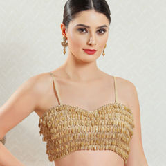 Gold color Blouse in Silk fabric with Bugle Beads work