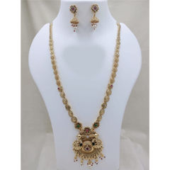 Gold Rodium Polish Green, Red and Maroon color Necklace in Copper studded with CZ Diamond