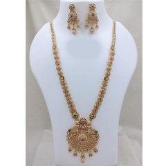 Gold Rodium Polish Green, Red and Maroon color Necklace in Copper studded with CZ Diamond
