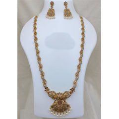 Gold Rodium Polish Green, Red and Maroon color Necklace in Copper studded with CZ Diamond