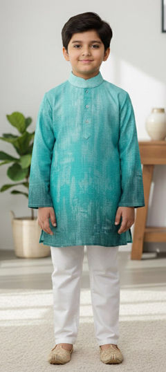 Blue color Boys Kurta Pyjama in Cotton Slub fabric with Printed work