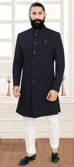 Black and Grey color IndoWestern Dress in Jacquard fabric with Thread work