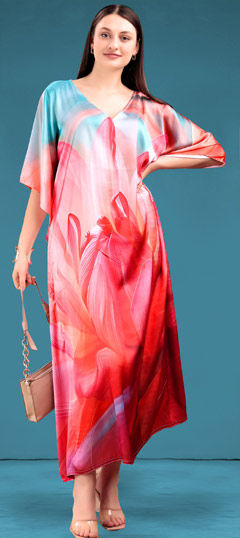 Multicolor color Kaftan in Satin fabric with Digital Print work
