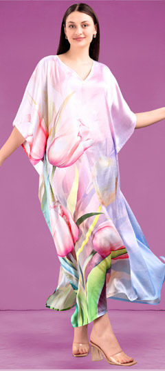 Multicolor color Kaftan in Satin fabric with Digital Print work