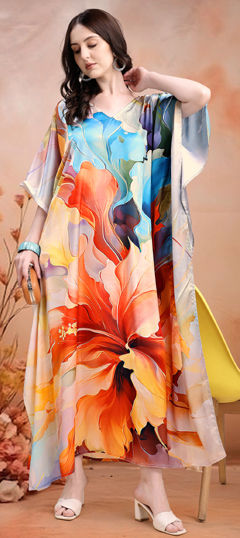Multicolor color Kaftan in Satin fabric with Digital Print work