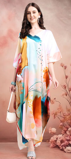 Multicolor color Kaftan in Satin fabric with Digital Print work