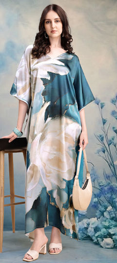 Multicolor color Kaftan in Satin fabric with Digital Print work