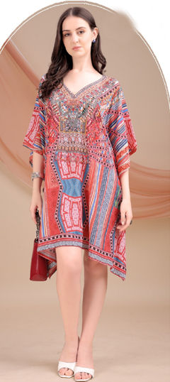 Multicolor color Kaftan in Silk fabric with Digital Print, Floral work