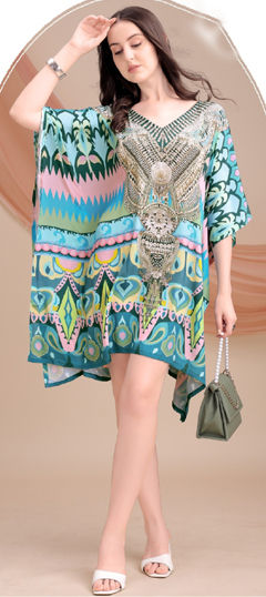 Multicolor color Kaftan in Silk fabric with Digital Print, Floral work