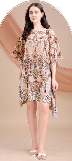 Multicolor color Kaftan in Silk fabric with Digital Print, Floral work