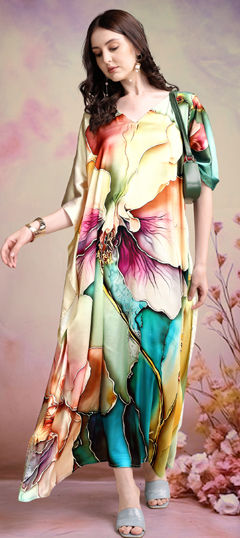 Multicolor color Kaftan in Satin fabric with Digital Print work