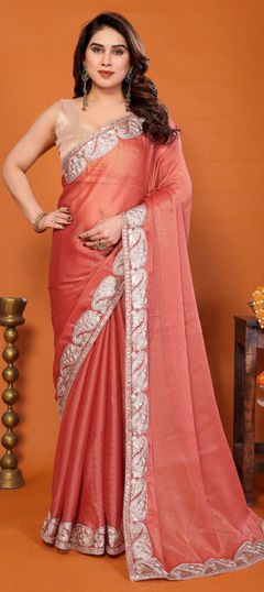 Orange color Saree in Chiffon fabric with Embroidered work