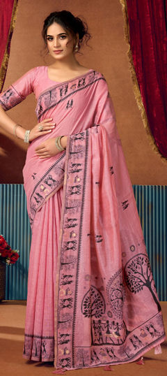Pink and Majenta color Saree in Cotton fabric with Printed work