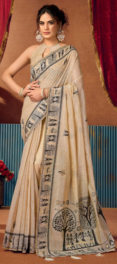 White and Off White color Saree in Cotton fabric with Printed work