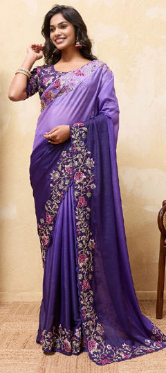 Multicolor color Saree in Georgette fabric with Border, Embroidered, Sequence work