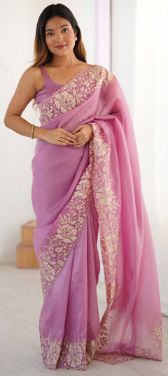 Pink and Majenta color Saree in Crushed Silk fabric with Embroidered work