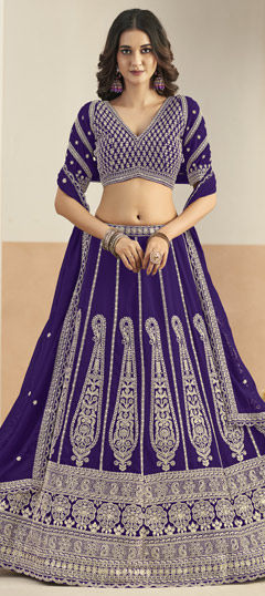 Purple and Violet color Lehenga in Faux Georgette fabric with Embroidered, Sequence work