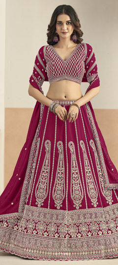 Red and Maroon color Lehenga in Faux Georgette fabric with Embroidered, Sequence work