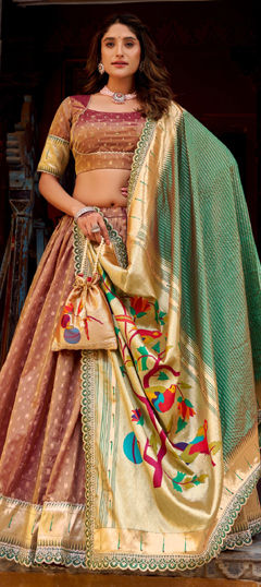Pink and Majenta color Lehenga in Organza Silk, Shimmer fabric with Weaving, Zari work