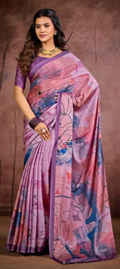 Pink and Majenta color Saree in Crepe Silk fabric with Digital Print work