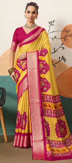 Yellow color Saree in Viscose fabric with Printed work