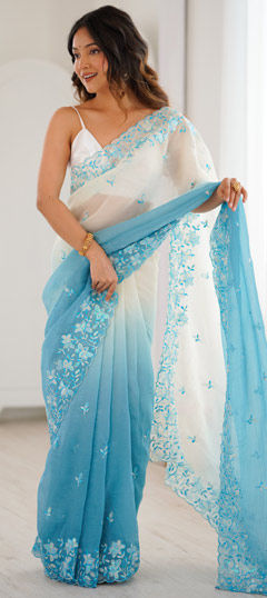 Blue color Saree in Crushed Silk fabric with Embroidered, Sequence work
