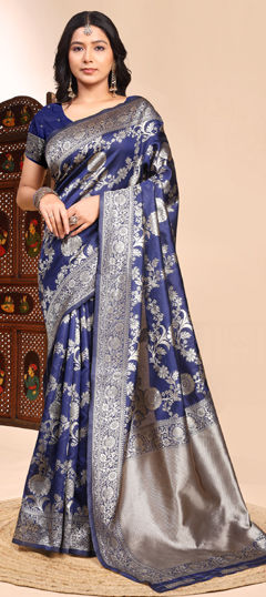 Blue color Saree in Silk fabric with Weaving work