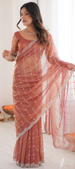 Pink and Majenta color Saree in Net fabric with Cut Dana, Sequence work