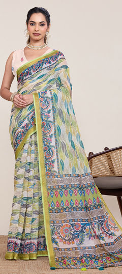 Multicolor color Saree in Linen fabric with Printed work