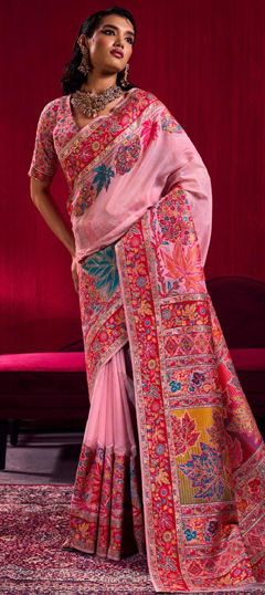 Pink and Majenta color Saree in Pashmina fabric with Weaving work