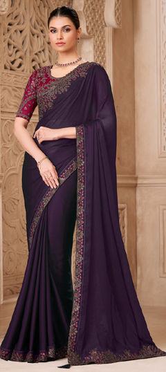 Beige and Brown color Saree in Tussar Silk fabric with Embroidered, Sequence, Thread work