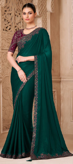 Pink and Majenta color Saree in Tussar Silk fabric with Embroidered, Sequence, Thread work