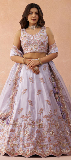 Purple and Violet color Lehenga in Tissue fabric with Embroidered, Sequence, Thread work