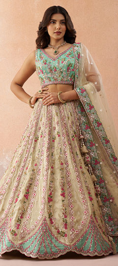 White and Off White color Lehenga in Tissue fabric with Embroidered, Sequence, Thread work
