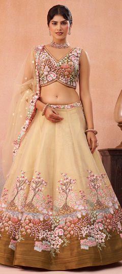 Green color Lehenga in Net fabric with Embroidered, Ombre, Sequence, Thread work