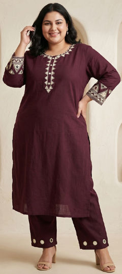 Pink and Majenta color Salwar Kameez in Cotton fabric with Embroidered, Mirror work
