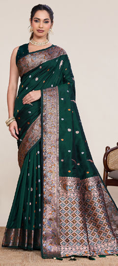Green color Saree in Art Silk fabric with Weaving, Zari work