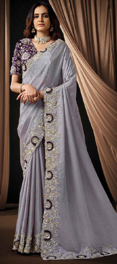 Purple and Violet color Saree in Uppada Silk fabric with Embroidered, Moti, Sequence work