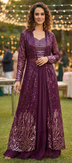 Pink and Majenta color Long Lehenga Choli in Georgette fabric with Sequence work