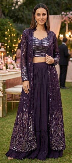 Purple and Violet color Long Lehenga Choli in Georgette fabric with Sequence work