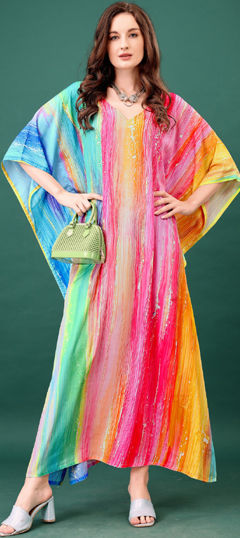 Multicolor color Kaftan in Silk fabric with Digital Print work