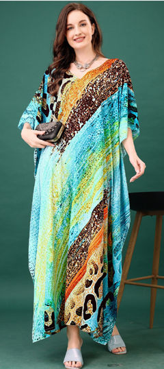 Multicolor color Kaftan in Silk fabric with Digital Print work