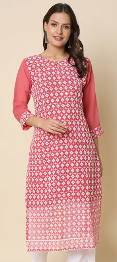 Pink and Majenta color Kurti in Georgette fabric with Embroidered work