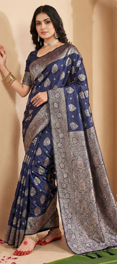 Blue color Saree in Blended, Silk fabric with Weaving work