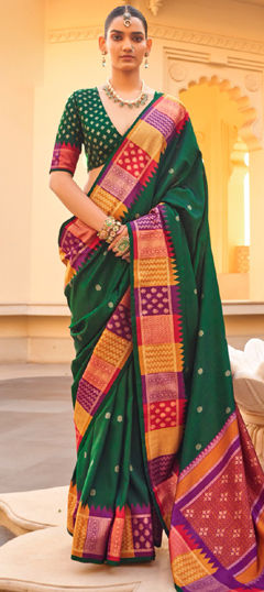Green color Saree in Silk fabric with Weaving work