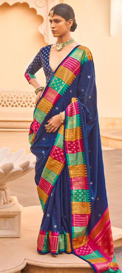 Blue color Saree in Silk fabric with Weaving work